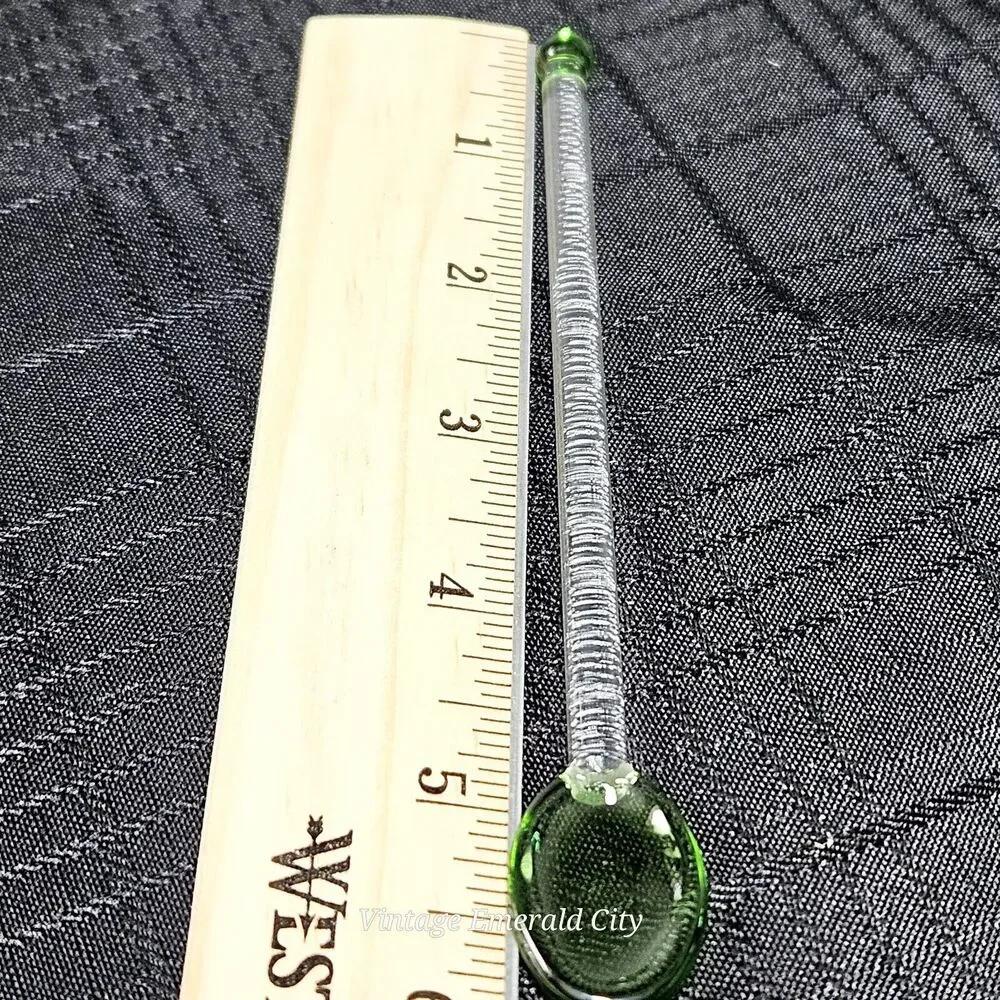 Emerald Glass Long Stir Tea Spoon Green & Clear Sugar & Teaspoon Rounded Point